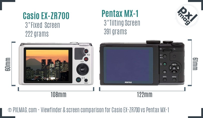 Casio EX-ZR700 vs Pentax MX-1 Screen and Viewfinder comparison