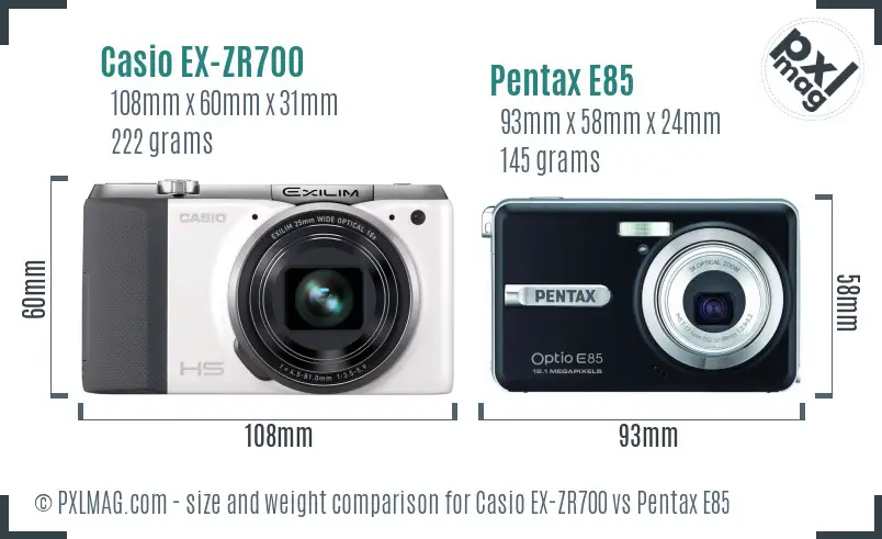 Casio EX-ZR700 vs Pentax E85 size comparison Casio EX-ZR700 vs Pentax E85 size comparison