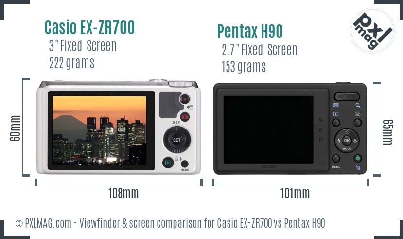Casio EX-ZR700 vs Pentax H90 Screen and Viewfinder comparison