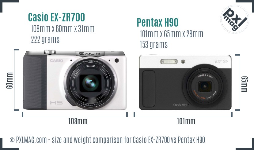 Casio EX-ZR700 vs Pentax H90 size comparison