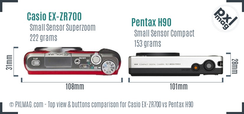 Casio EX-ZR700 vs Pentax H90 top view buttons comparison