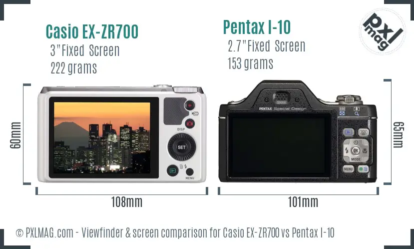 Casio EX-ZR700 vs Pentax I-10 Screen and Viewfinder comparison