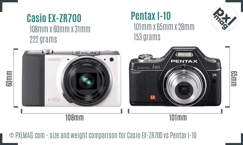 Casio EX-ZR700 vs Pentax I-10 size comparison