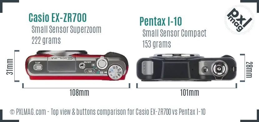 Casio EX-ZR700 vs Pentax I-10 top view buttons comparison