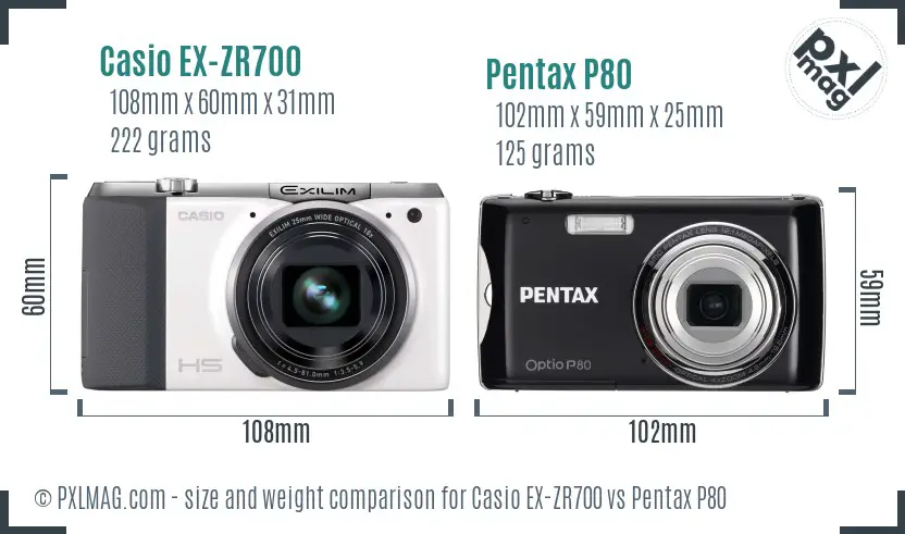 Casio EX-ZR700 vs Pentax P80 size comparison