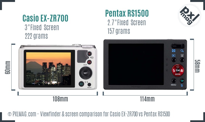 Casio EX-ZR700 vs Pentax RS1500 Screen and Viewfinder comparison