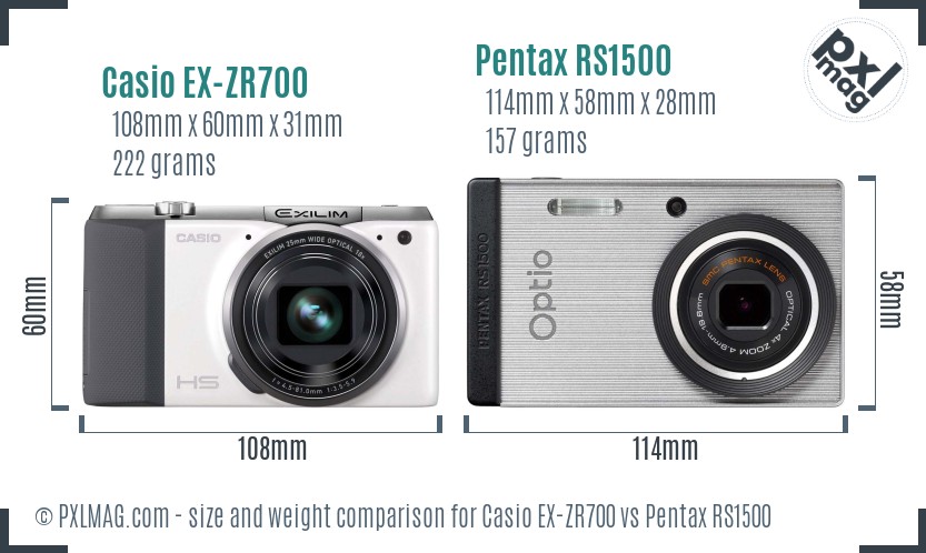 Casio EX-ZR700 vs Pentax RS1500 size comparison