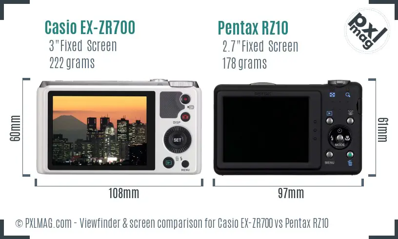 Casio EX-ZR700 vs Pentax RZ10 Screen and Viewfinder comparison