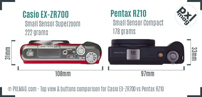Casio EX-ZR700 vs Pentax RZ10 top view buttons comparison