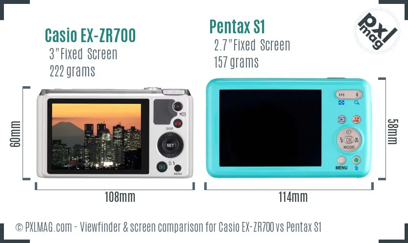 Casio EX-ZR700 vs Pentax S1 Screen and Viewfinder comparison Casio EX-ZR700 vs Pentax S1 Screen and Viewfinder comparison