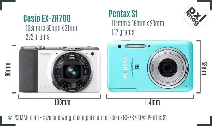 Casio EX-ZR700 vs Pentax S1 size comparison Casio EX-ZR700 vs Pentax S1 size comparison