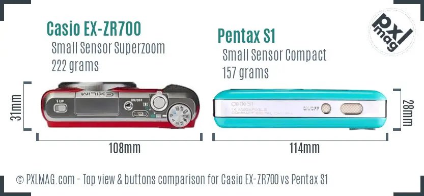 Casio EX-ZR700 vs Pentax S1 top view buttons comparison Casio EX-ZR700 vs Pentax S1 top view buttons comparison