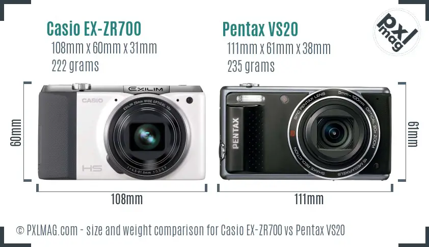 Casio EX-ZR700 vs Pentax VS20 size comparison