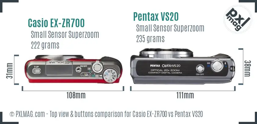 Casio EX-ZR700 vs Pentax VS20 top view buttons comparison
