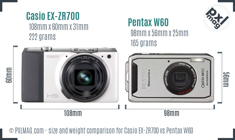 Casio EX-ZR700 vs Pentax W60 size comparison Casio EX-ZR700 vs Pentax W60 size comparison