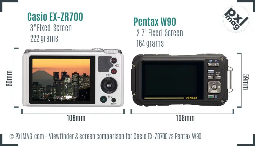 Casio EX-ZR700 vs Pentax W90 Screen and Viewfinder comparison