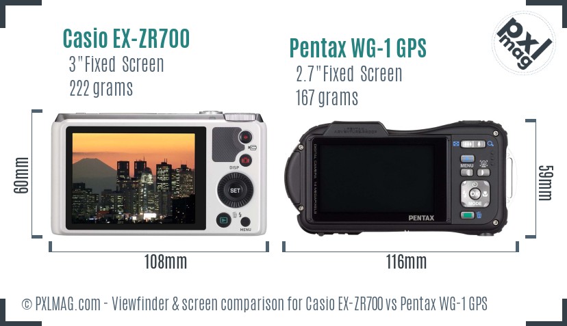 Casio EX-ZR700 vs Pentax WG-1 GPS Screen and Viewfinder comparison