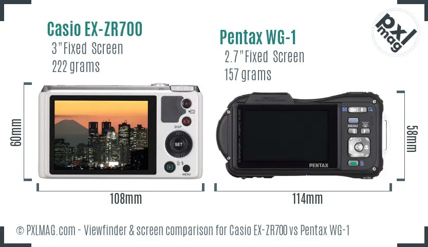 Casio EX-ZR700 vs Pentax WG-1 Screen and Viewfinder comparison