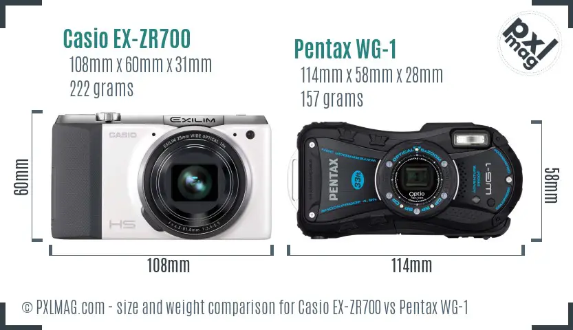 Casio EX-ZR700 vs Pentax WG-1 size comparison