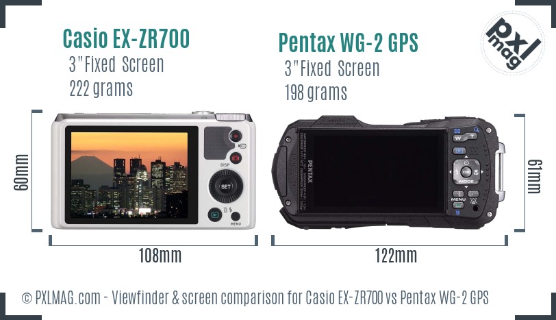 Casio EX-ZR700 vs Pentax WG-2 GPS Screen and Viewfinder comparison