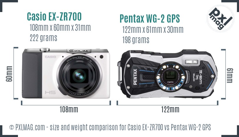 Casio EX-ZR700 vs Pentax WG-2 GPS size comparison