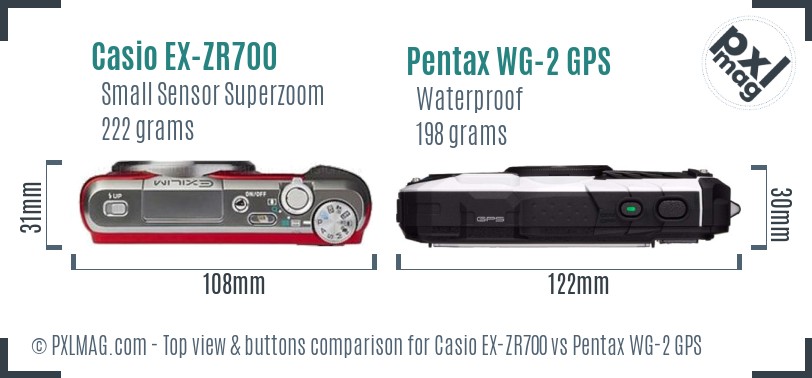 Casio EX-ZR700 vs Pentax WG-2 GPS top view buttons comparison