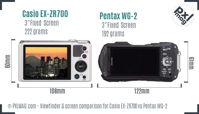 Casio EX-ZR700 vs Pentax WG-2 Screen and Viewfinder comparison