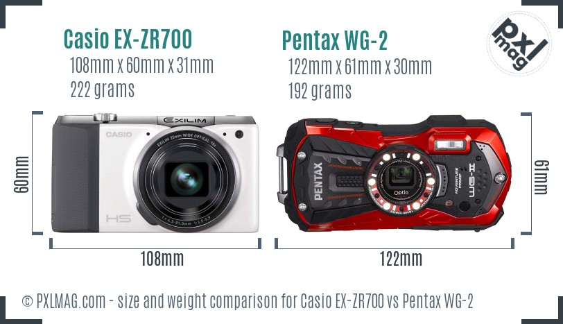 Casio EX-ZR700 vs Pentax WG-2 size comparison