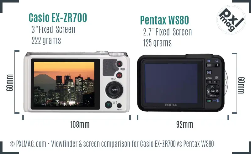 Casio EX-ZR700 vs Pentax WS80 Screen and Viewfinder comparison