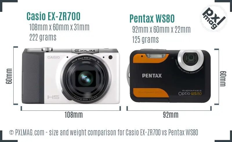 Casio EX-ZR700 vs Pentax WS80 size comparison