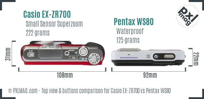 Casio EX-ZR700 vs Pentax WS80 top view buttons comparison