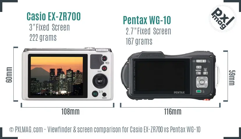 Casio EX-ZR700 vs Pentax WG-10 Screen and Viewfinder comparison