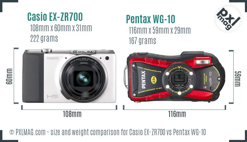 Casio EX-ZR700 vs Pentax WG-10 size comparison