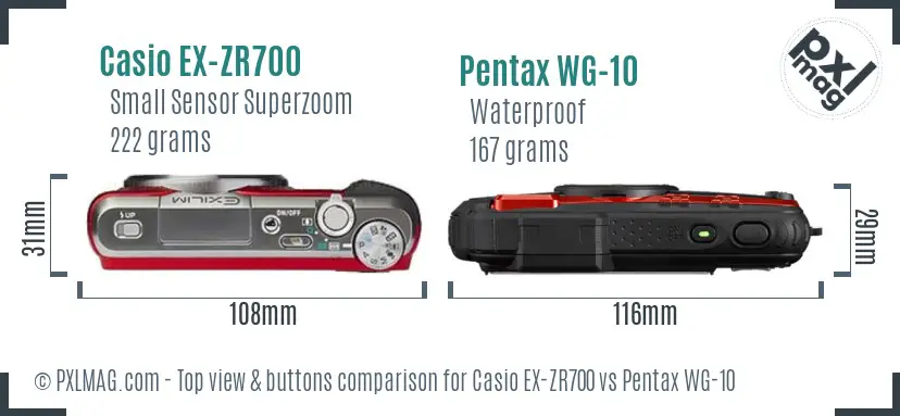 Casio EX-ZR700 vs Pentax WG-10 top view buttons comparison