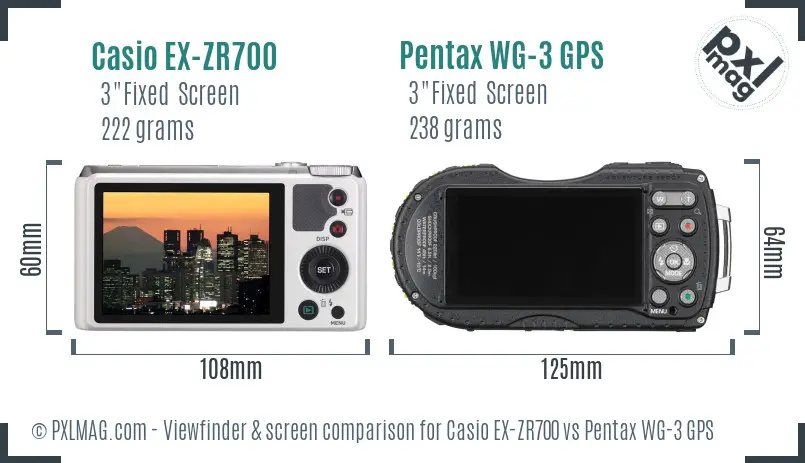 Casio EX-ZR700 vs Pentax WG-3 GPS Screen and Viewfinder comparison