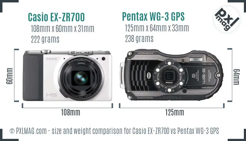 Casio EX-ZR700 vs Pentax WG-3 GPS size comparison