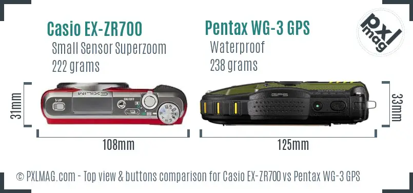 Casio EX-ZR700 vs Pentax WG-3 GPS top view buttons comparison