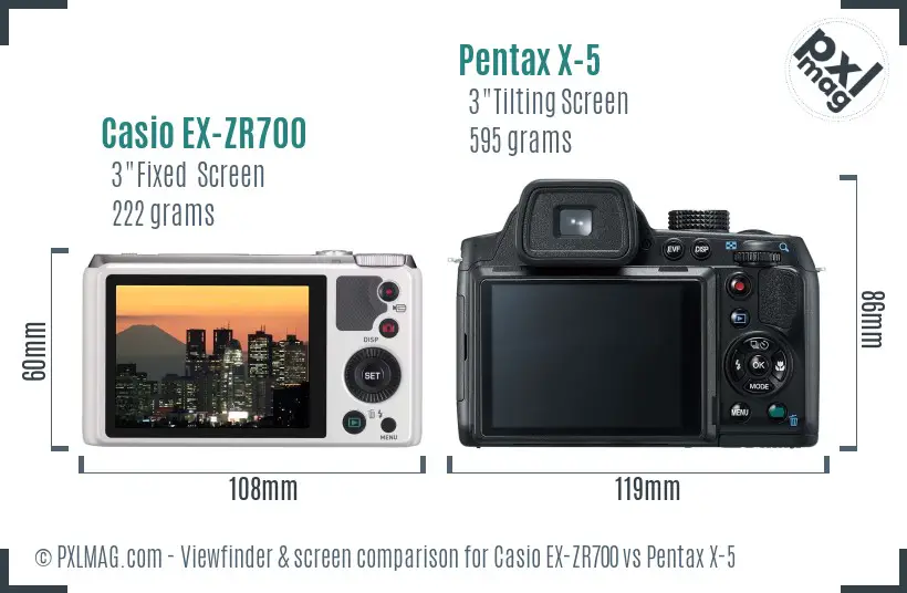 Casio EX-ZR700 vs Pentax X-5 Screen and Viewfinder comparison