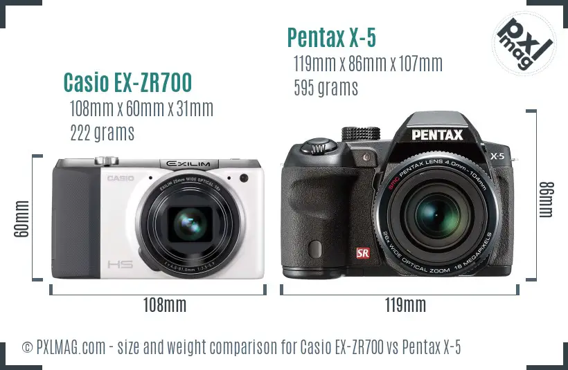 Casio EX-ZR700 vs Pentax X-5 size comparison