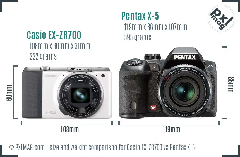 Casio EX-ZR700 vs Pentax X-5 size comparison Casio EX-ZR700 vs Pentax X-5 size comparison