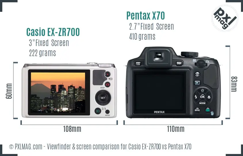 Casio EX-ZR700 vs Pentax X70 Screen and Viewfinder comparison