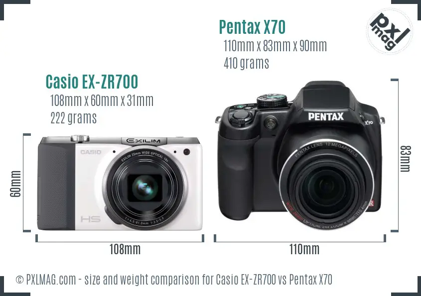 Casio EX-ZR700 vs Pentax X70 size comparison