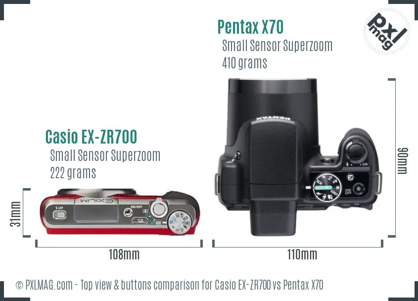 Casio EX-ZR700 vs Pentax X70 top view buttons comparison