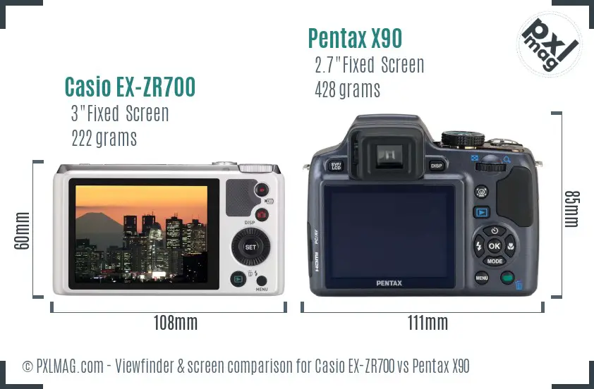 Casio EX-ZR700 vs Pentax X90 Screen and Viewfinder comparison