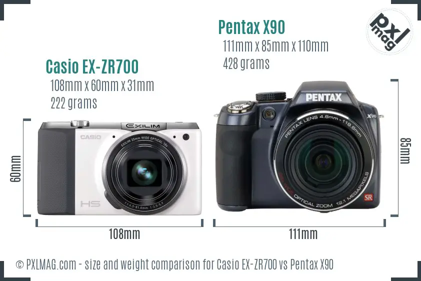 Casio EX-ZR700 vs Pentax X90 size comparison