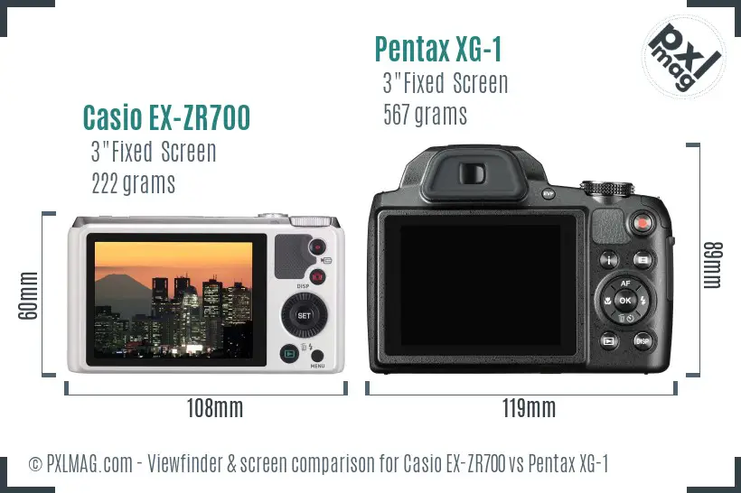 Casio EX-ZR700 vs Pentax XG-1 Screen and Viewfinder comparison