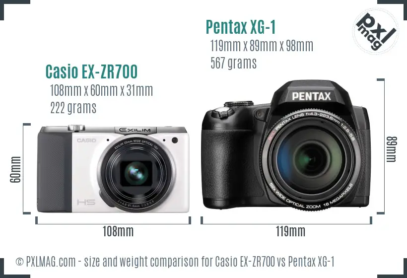 Casio EX-ZR700 vs Pentax XG-1 size comparison