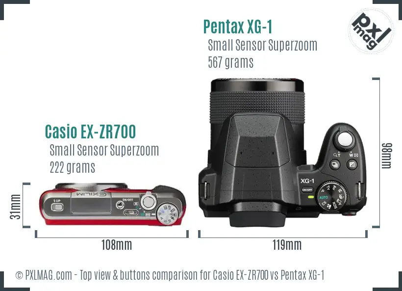 Casio EX-ZR700 vs Pentax XG-1 top view buttons comparison