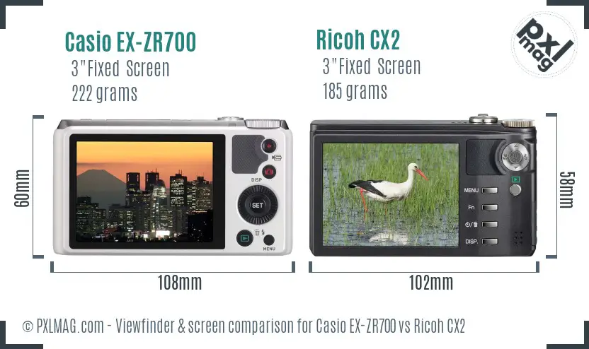 Casio EX-ZR700 vs Ricoh CX2 Screen and Viewfinder comparison Casio EX-ZR700 vs Ricoh CX2 Screen and Viewfinder comparison