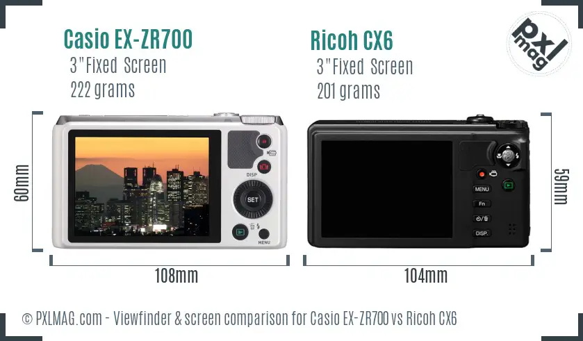 Casio EX-ZR700 vs Ricoh CX6 Screen and Viewfinder comparison